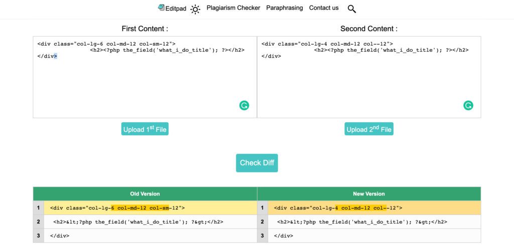 How can developers easily compare the two code files using online tools?